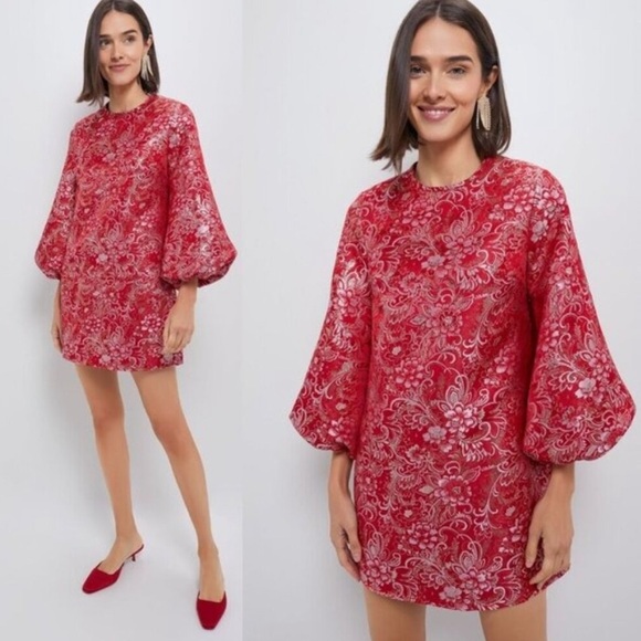 knee length dresses for ladies Hyacinth House Lilac & Navy Floral Jacquard Janie Mini Dress Lilac & Navy Floral Jacquard / M